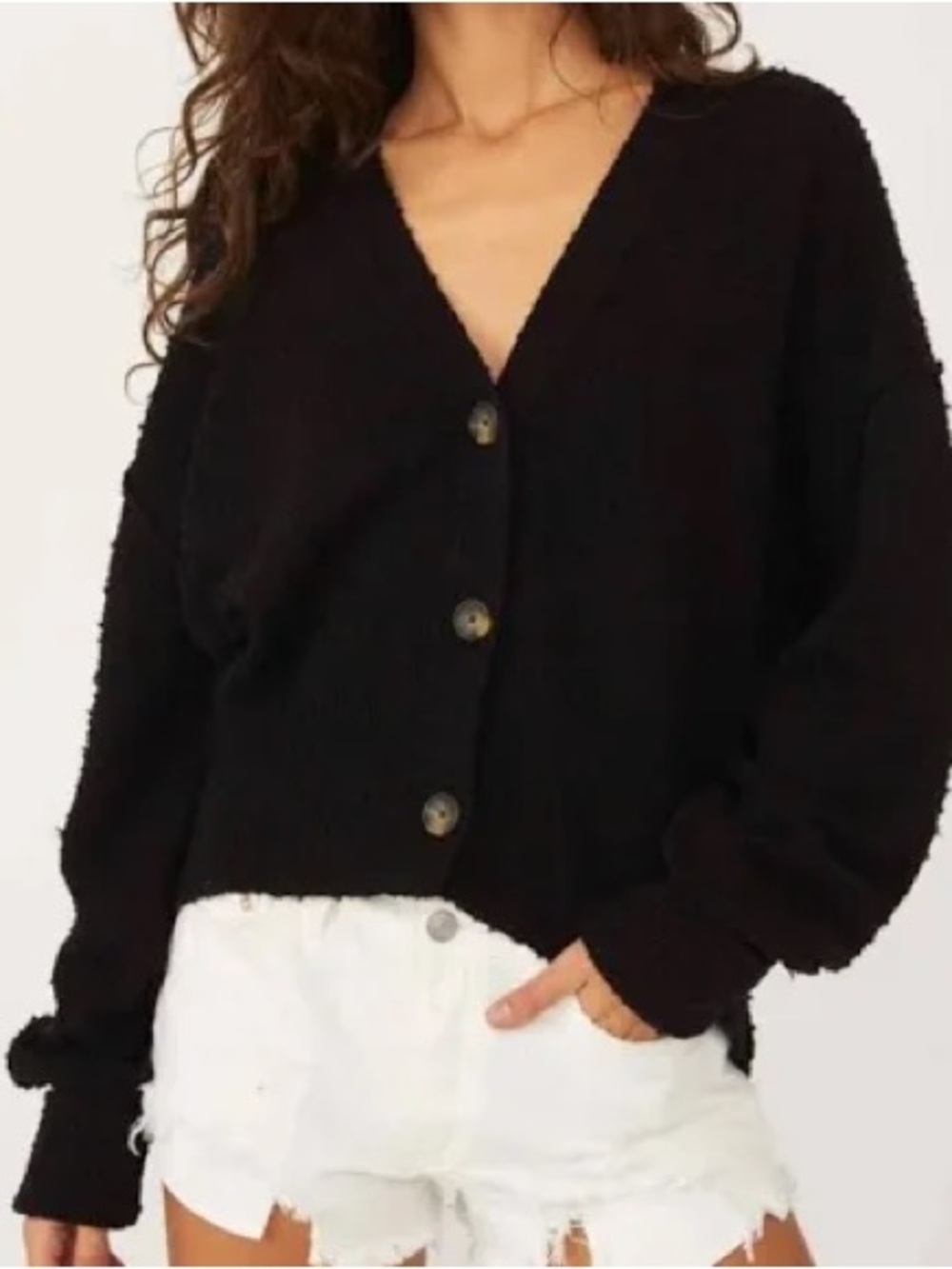 Free People Found My Friend Cardigan in black, textured knit, V-neck XS